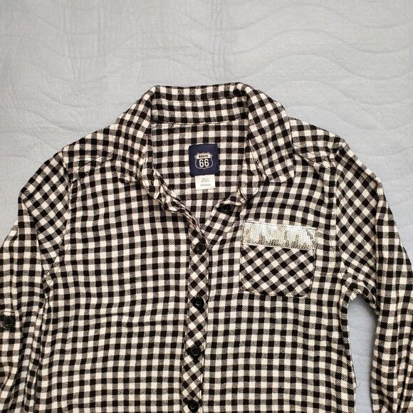 Route 66 Kids Girls Black White Gingham Plaid Flannel Long Sleeve Shirt S (6-6X) - Picture 4 of 10